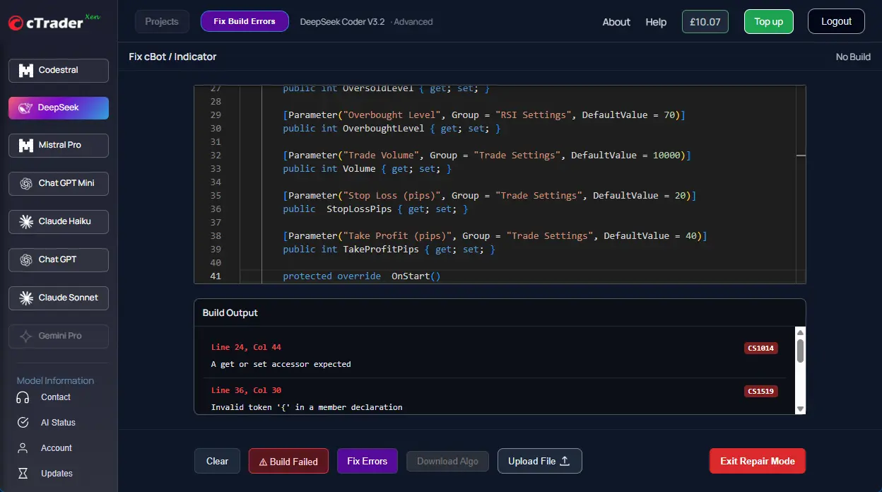 cTrader AI Bug Fixing